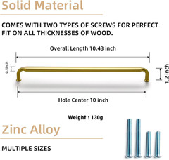 Brushed Gold Drawer Handles 10 In（256Mm） Hole Centers Straight Bar Pull,6-Pack S