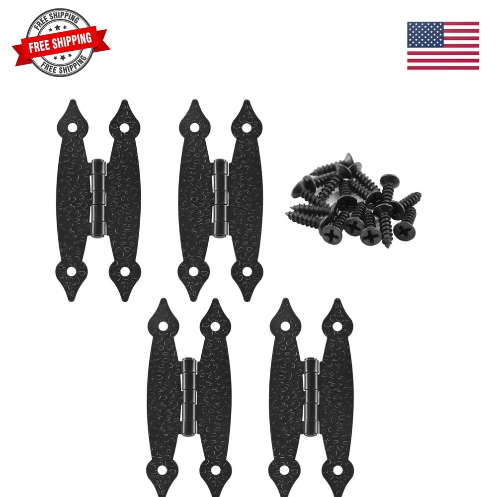 4 Pack 3.5 Inch Black Antique H Hinge Cold Rolled Steel Cabinet Hinge Flat Fl…
