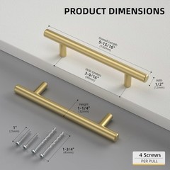 Goldenwarm 6 Pack 3-9/16 in Gold Brushed Stainless Steel Cabinet Bar Pulls