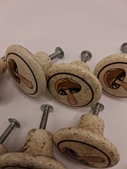 Vintage 70’s Japan Ceramic Mushroom Cabinet Knobs Set of 14 Cream Speckled 1.5”