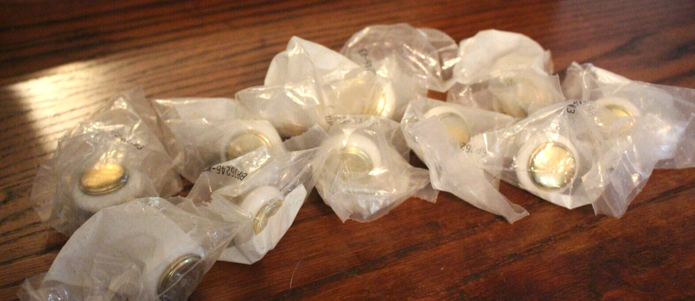 11 Vintage Porcelain White and Brass Cabinet Knobs New Old Stock