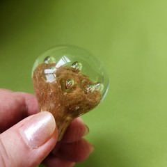 Amber Glass Round Knob Bubbles Handmade Artisan 1 1/2 In