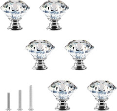 Crystal Glass Knobs for Cabinet 6 Pack, Crystal Drawer Knobs Diamond Shape Dress