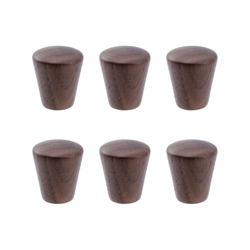6pcs Wood Cabinet Knobs Cone Shape Walnut Wood 0.94″ × 1.1″;Black Walnut;6PCS