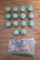 Lot of 16 Hand Painted Wooden Drawer Cabinet Knob Pulls w/ Some Hardware Teal/Go