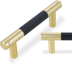 10 Pack 3Inch Mattle Black and Brushed Gold Kitchen Cabinet Handles Knurled Cabi