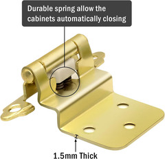 Brass Gold Self-Closing Cabinet Hinges, 3/8 Inch, 50 Pack (25 Pairs)