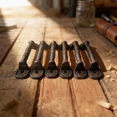 Set of Six 5 1/2″ Long Brown Cast Iron Drawer/ Cabinet Pulls…Ship Free