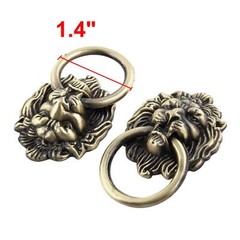 Metal Lion Head Design Drawer Cabinet Door Ring Pull Handle Bronze Tone 4pcs