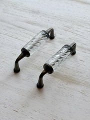 2 Clear Spiral Glass Antique Brass Metal Drawer Pulls Cabinet Pulls 3.88″ x 4”