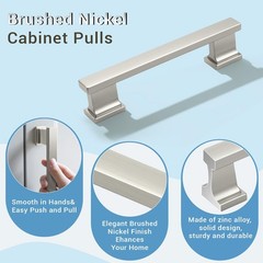 KNOBWELL 6 Pack Brushed Nickel Cabinet Pulls 3-3/4 Inch (96mm) Hole Center
