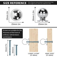 10 Pack Polished Chrome Cabinet knobs，1″ Inch (25mm) Ball Furniture knobs。Rou…