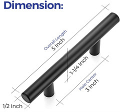 Juego de 10 tiradores para armario de 12,7 cm, acero inoxidable en negro mate, c