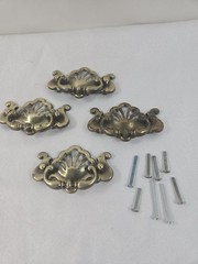 4x Antique Brass Shell Victorian Drawer Pulls 2.5″ CC Ornate Cabinet Handles