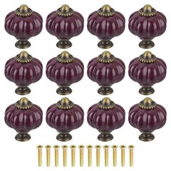 12pcs Dark Purple Pumpkin Knobs, Vintage Drawer Pulls with 12 Screws, Ceramic
