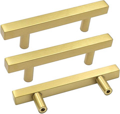 10 Pack 3 Inch Gold Cabinet Handles Brushed Brass Kitchen Pulls | Screws Include