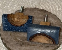 Handcrafted Pair (2) Of Modern Wood/Resin Cabinet/Drawer Knobs