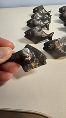 Lot of 11 Cast Iron Fish Drawer Pulls Dark Gray Cabinet Handles Draw Pulls READ