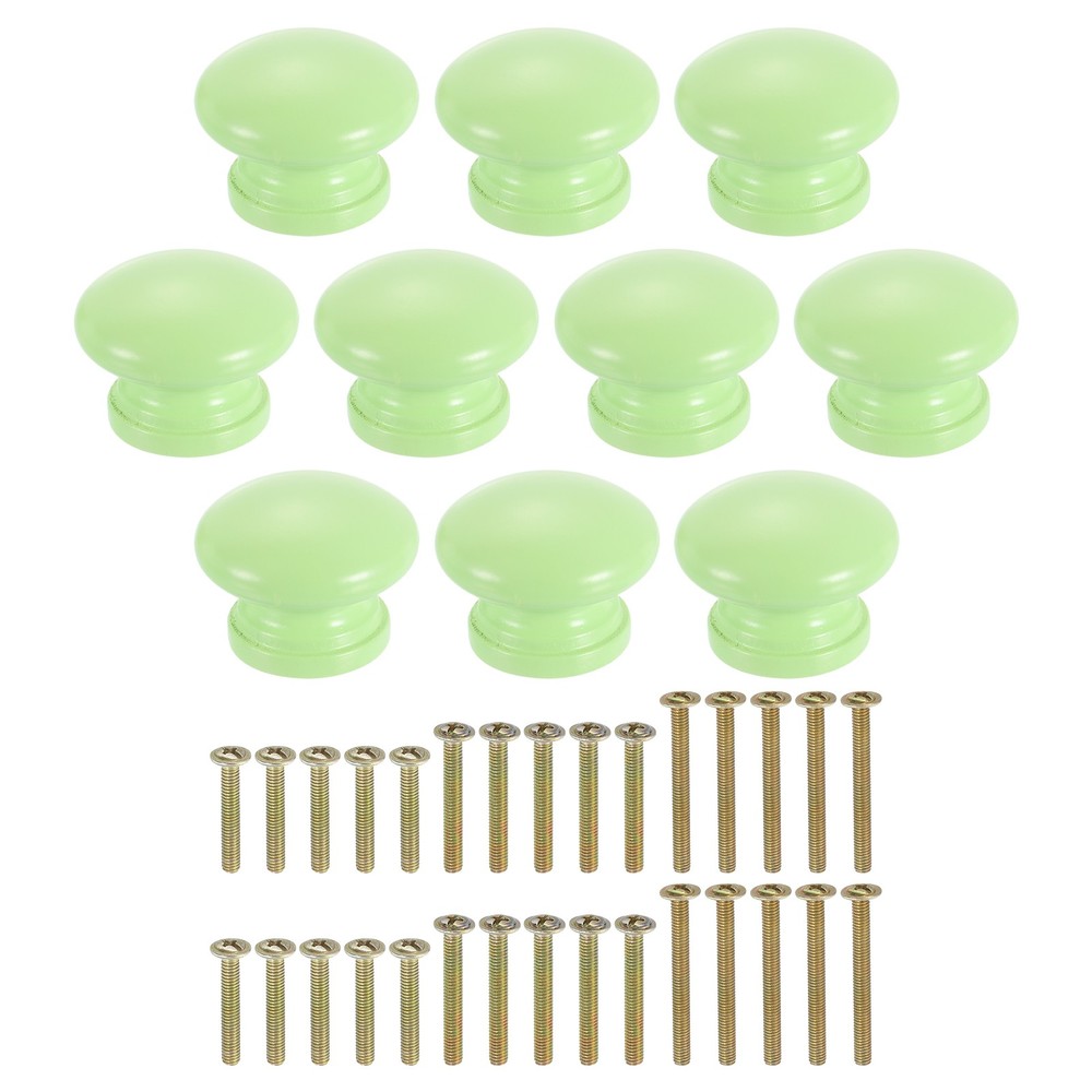 10Pcs Round Wood Drawer Knob 1 1/4″ Mushroom Shape Knobs Light Green