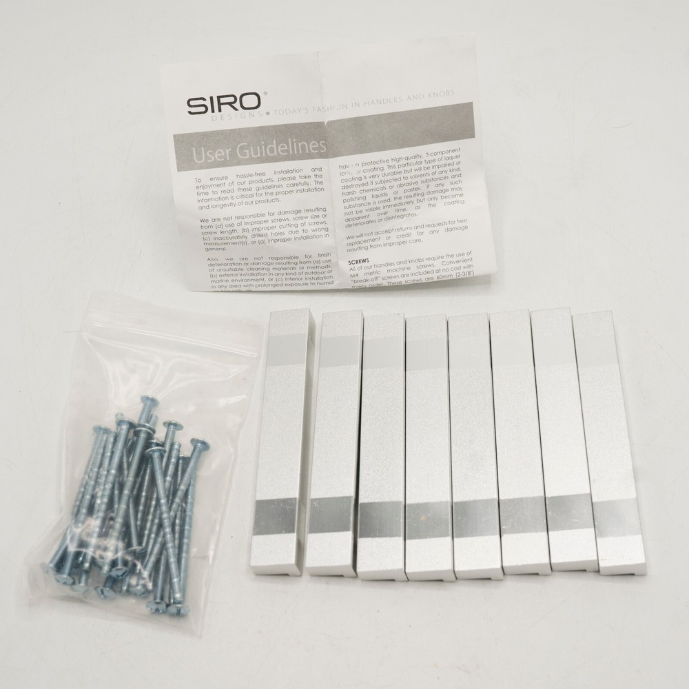 Lot of 8 Siro Designs Shiny Chrome Modern Blocky Cabinet Drawer Knobs 4.75″ Long