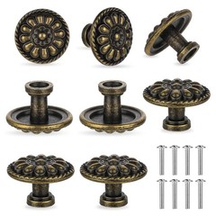 JJUNW 8 Pack Antique Brass Drawer Knobs, Vintage Dresser Drawers Knobs, Solid…