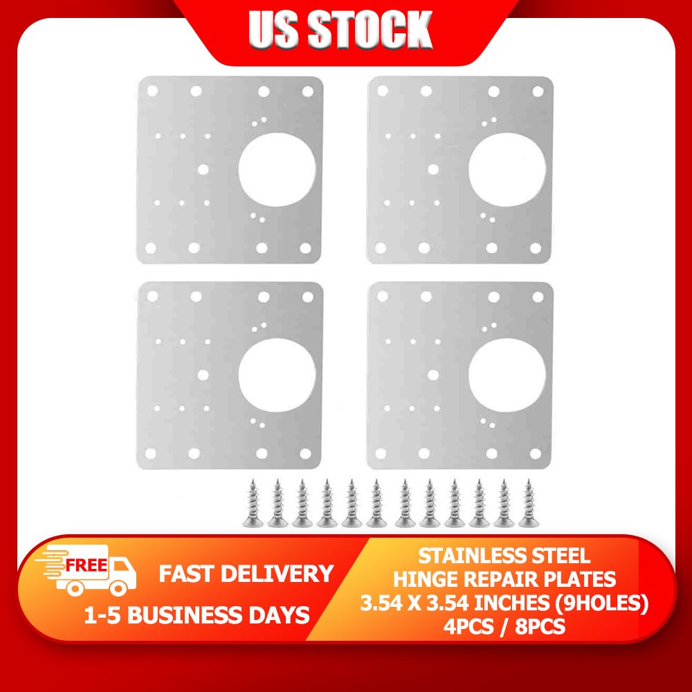 BIG SALE 4x/8x Hinge Repair Plate Stainless Steel Bracket Kit 3.54 x 3.54 inches