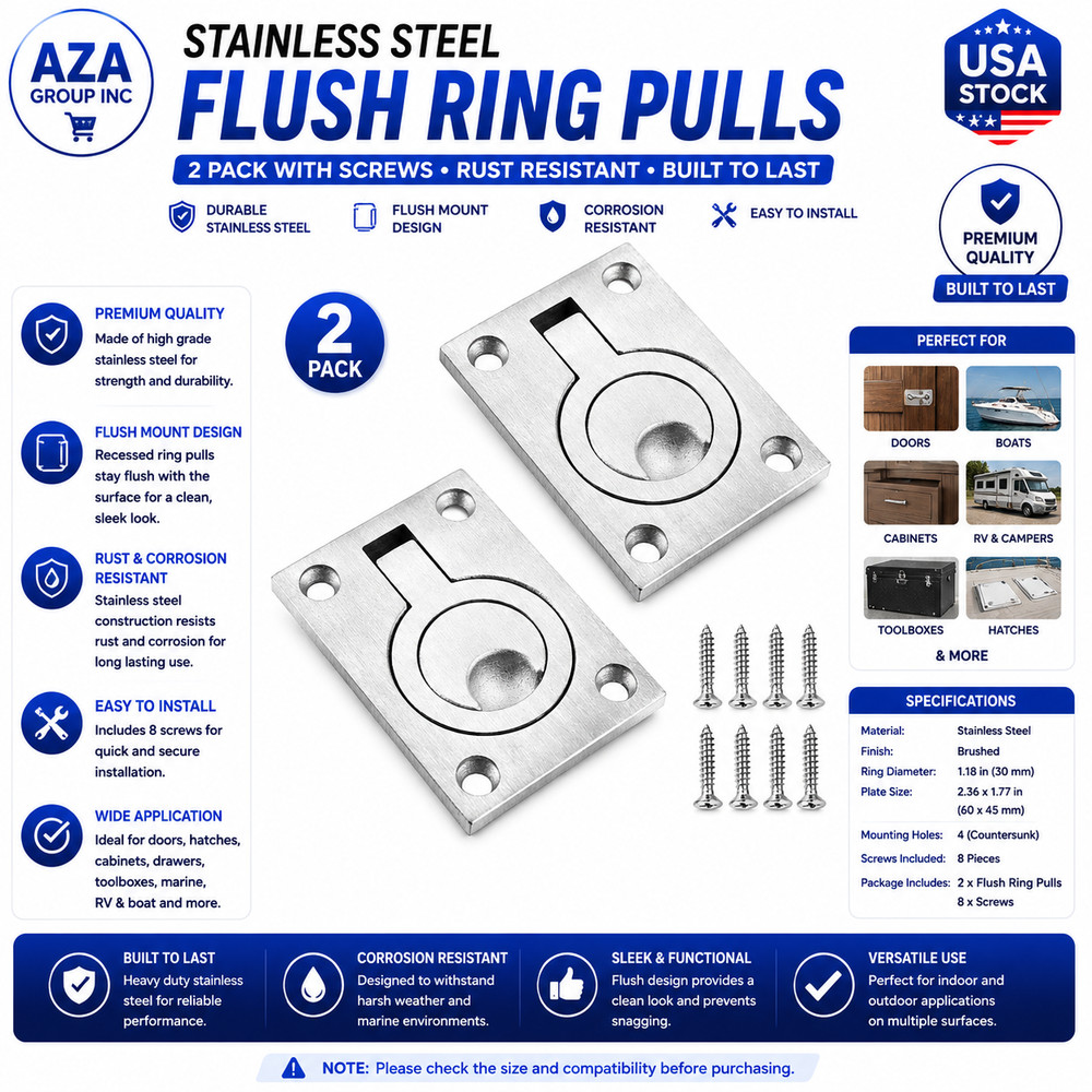 2Pcs Flush Pull Ring Handles 2.5″ X 1.8″ Hidden Recessed Furniture Handle, 304 S