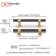 10 Pack Black and Gold Cabinet Handles 3 Inch Hole Centers Brushed Brass Dres…