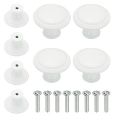 8 Pcs Stainless Steel Knobs, Single Hole Pull with Screw, 30mm White