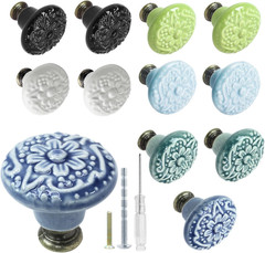 12 Pcs 6 Colors Ceramic Kitchen Cabinet Knobs and Pulls, Retro