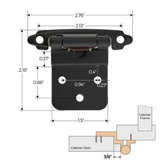 50 Pack 25 Pairs 3/8 Inch Cabinet Hinges Matte Black Self Closing Face Mount Har