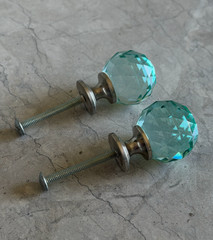 Liberty Crystal 1-3/16 in. (30 mm) Vintage Satin Nickel & Teal Round (Set of 2)