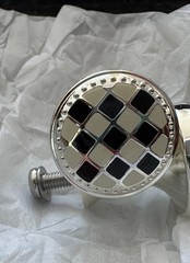 Mackenzie Childs Set of 2 Check Silver Plated Knobs 1.25″ Black Off-White Enamel