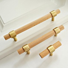 2.5″ 3.75” 4.5″ 5”Beech Wood Handle Brass Cabinet Handle Pulls Wardrobe Pull
