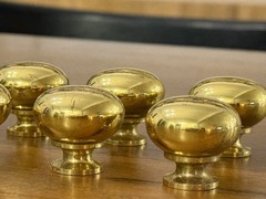 Vintage Lot of 8 Gold 1.5″ Mushroom Drawer Knobs and Screws | Plastic Brass