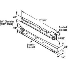 Drawer Slide Kit – Self-Closing Tracks for Bottom/Side-Mounted Drawers – 17.75″