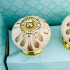 Casa Decor 12 Pack Ceramic Cabinet Knobs Handcrafted Cream Gold Flower Pulls Set