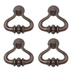 4 Pcs Vintage Drop Ring Knobs Pulls Handles Bronze Dresser Drawer Single Hole