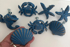 SET of 4-8 Blue Cast Iron Metal SEASHORE Nautical KNOBS Drawer Cupboard Pulls