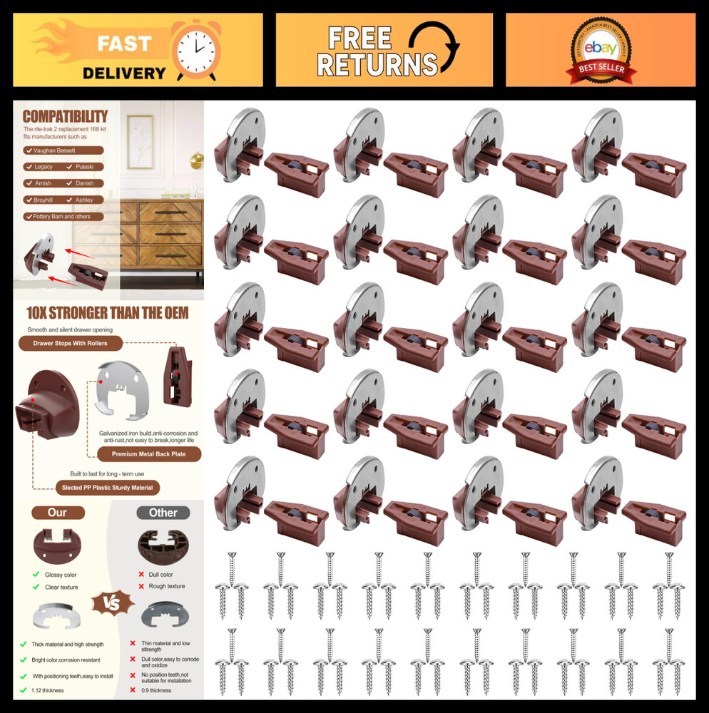 Universal Drawer Slides Upgrade – 20 Sets Improved Track Guides with Metal Back