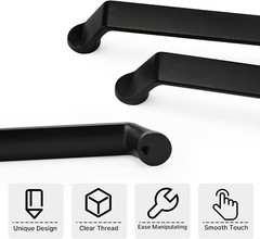 Matte Black Square Modern Cabinet Handles Pulls Kitchen Drawer Stainless Steel