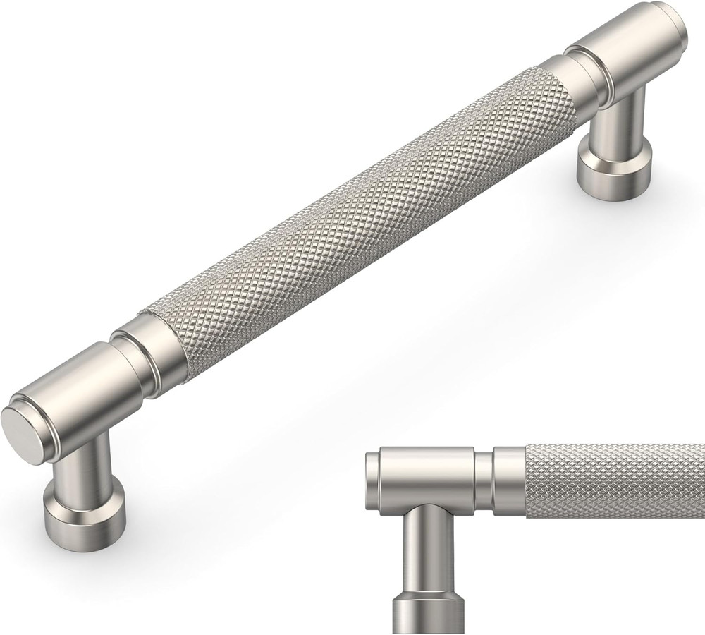 10 Pack Brushed Satin Nickel Knurled Cabinet Pulls 5 Inch(128Mm) Hole Center Dra