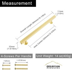 8 1/2in 2 Pack Solid Brass Cabinet Handles 6 1/2 in Hole Center Brushed Brass