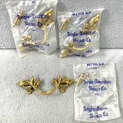 Gold Tone Cabinet Hardware Pulls Handles Leaf Anglo-American Brass Co Set of 3