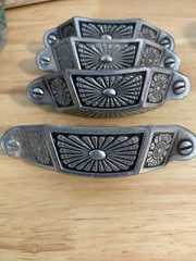 Set of 4 Antique Silver Vintage Ornate Metal Drawer Pulls w/ Screws