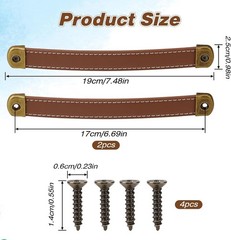 2 Pcs Leather Handles for Drawers Trunk Khaki Brown Suitcase Luggage Pulls