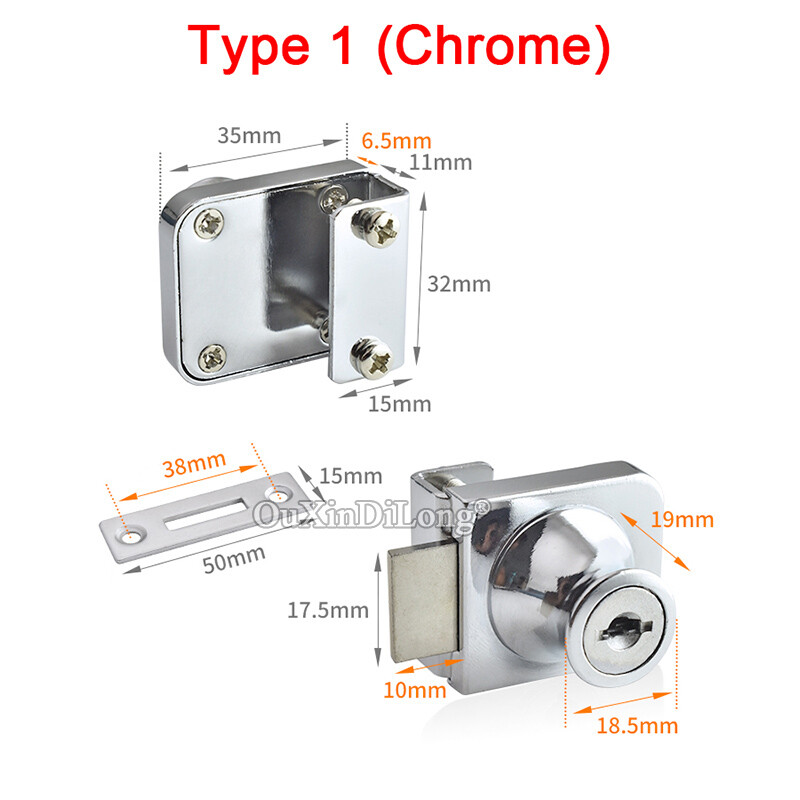 NEW 8PCS Zinc Alloy Glass Cabinet Lock Jewelry Display Counter Cabinet Door Lock