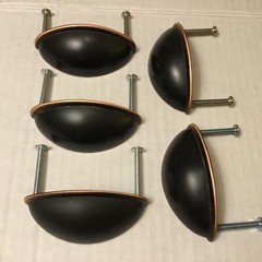 Set of 5! CUP STYLE CABINET DOOR /DRAWER PULLS! BLACK w/COPPER COLOR ACCENT EDGE