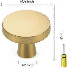 Brushed Brass Solid Knobs Gold Kitchen Cabinet Pull,30 Pack,Round-5 | Zinc Dress