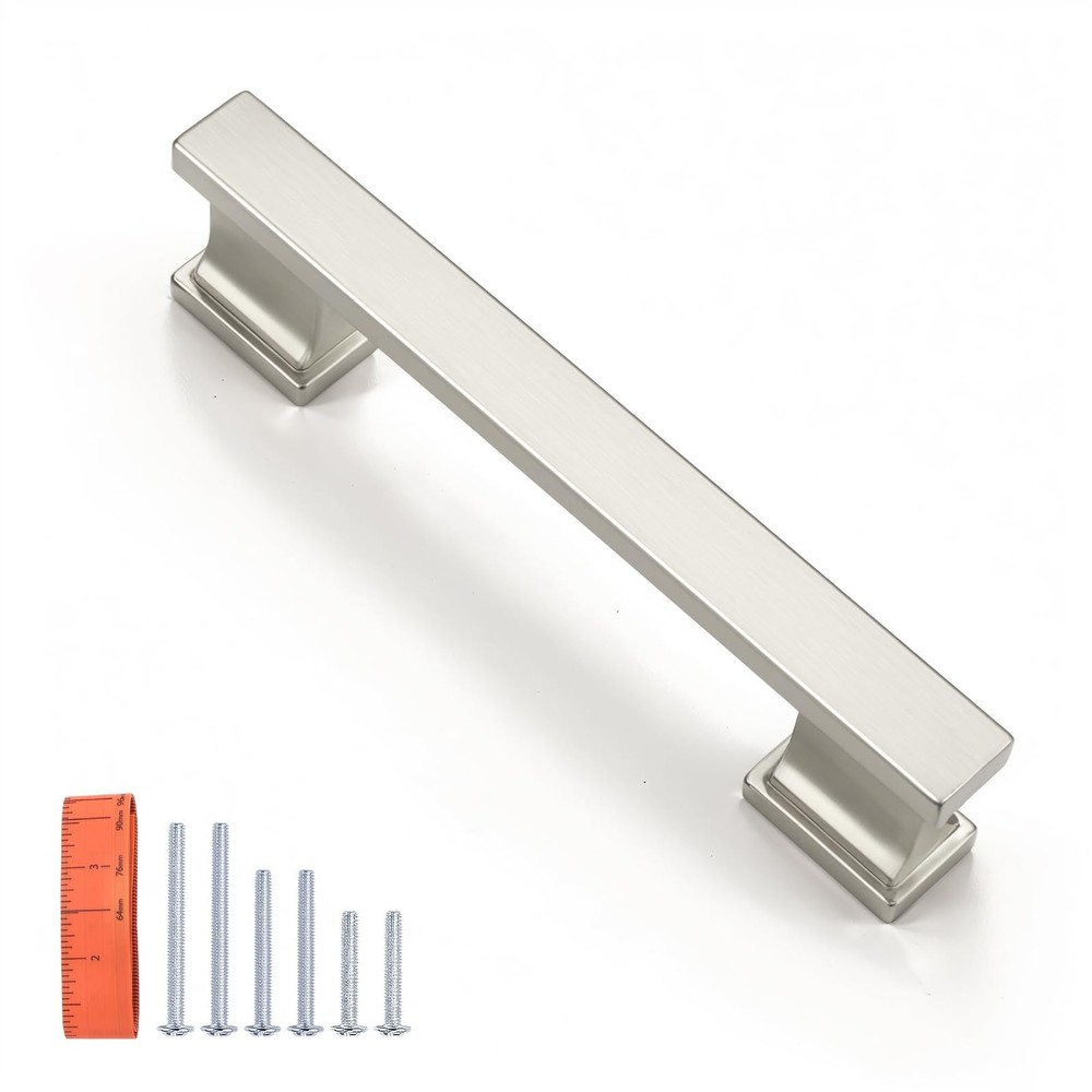 KNOBWELL 6 Pack Brushed Nickel Cabinet Pulls 3-3/4 Inch (96mm) Hole Center